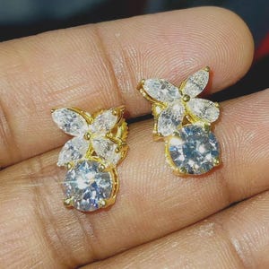 Moissanite Stud Earrings Round & Marquise Cut Natural Moissanite Solitaire Stud Earrings 14K Yellow Gold Finish Silver Screw Back Earrings
