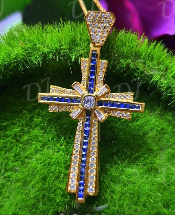 ネックレス ファイブ ストーン クロス サファイア 9月誕生石 k18ピンクゴールド ブルーサファイア ペンダント ネックレス クロス十字架 ファイブ