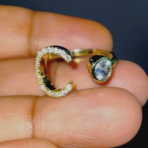 Moissanite Initial C Ring: Round Natural Gemstone, 14K Gold Over Sterling Silver