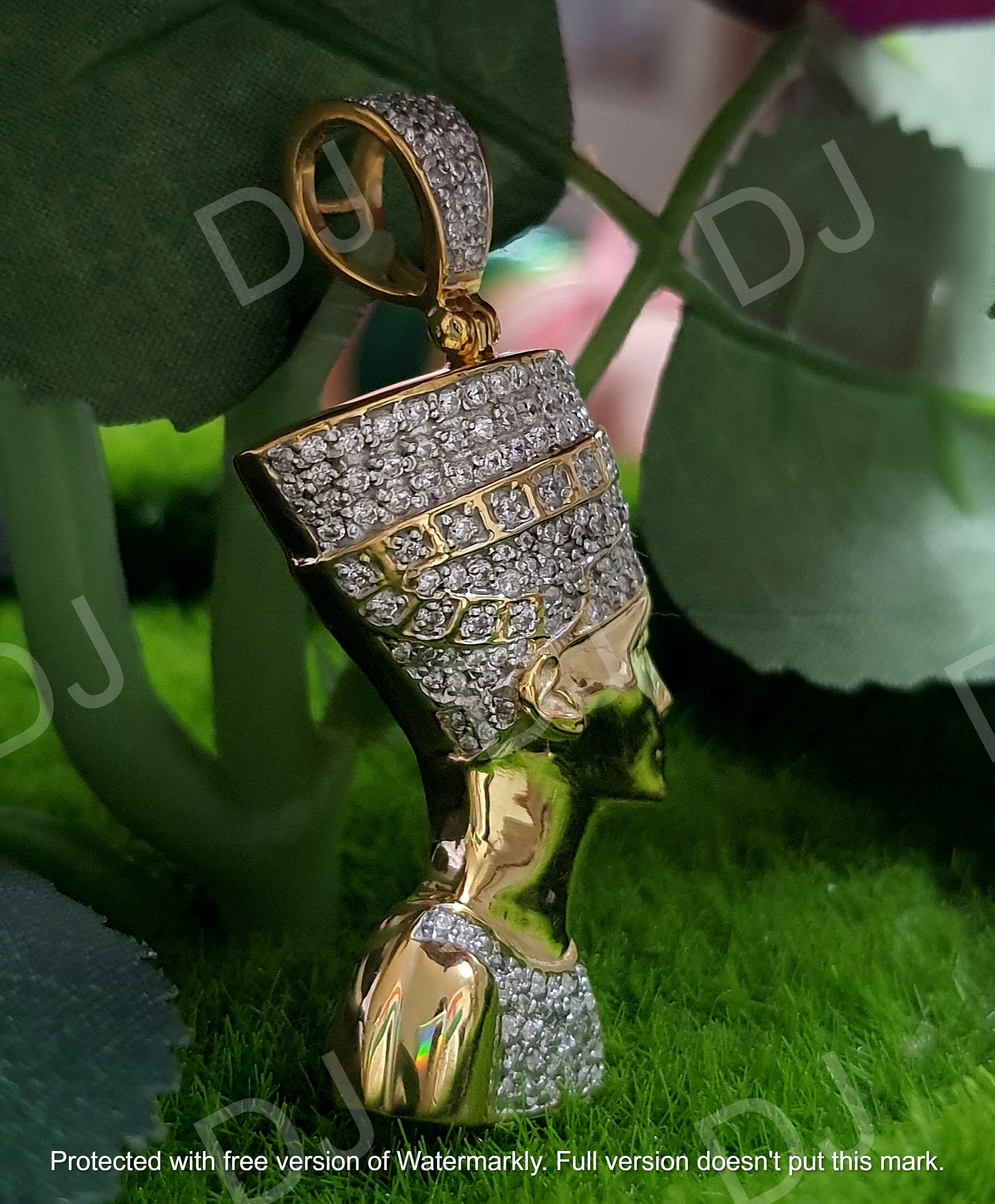 Iceカラット14?K黄色ゴールドネフェルティティペンダントチャームネックレス旅行Transportation Fineジュエリー 並行輸入品 エジプトペンダント、ネックレス、クレオパトラMCOINハンドカット、14