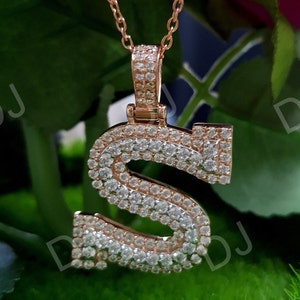 Rundschliff Diamant S Initial Halskette, Anfangsbuchstabe Gold über Anhänger Personalisierte Brief Halskette, Frau Geschenke, Geburtstagsgeschenk für Sie
