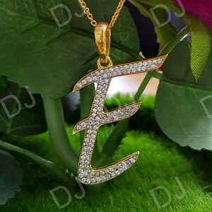 Round Cut Diamond E Initial Name Necklace,Initial Letter Gold Over Pendant Personalized Letter Necklace,Wife Gifts,Birthday Gift for Her