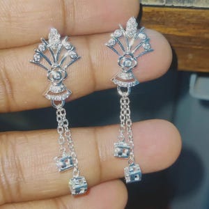 Diamond Drop Dangle Earrings Round Cut Simulated Diamond Earrings 14K White Gold Finish 925 Silver Unique Design Earrings Push Back Earrings