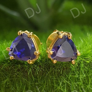 4Ct Trillion Cut Tanzanite Women&#39;s Prong set Solitaire Diamond Ring 14k White Gold Finish , Stud Earring, Prong Setting Stud , Gift Fir Her
