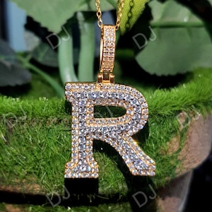 Round Diamond R Initial Name Necklace,Crown Initial Letter Gold Over Pendant Personalized Letter Necklace,Wife Gifts,Birthday Gift for Her