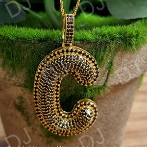 Round Cut Black Diamond C Initial Name Necklace,Initial Letter Gold Over Pendant Personalized Letter Necklace,Wife Gifts,Birthday Gift