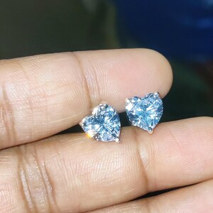 Heart Shape Stud Earrings Heart Cut Lab-Created Moissanite 14K White Gold Plated 925 Sterling Silver, Solitaire Prong Setting Stud Earrings