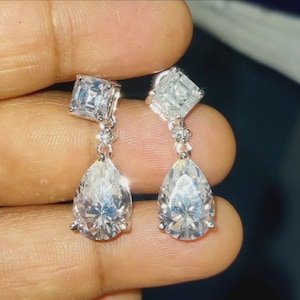 Diamond Earrings Pear Simulated Diamond Halo Drop & Dangle Earrings 14K White Gold Finish Women&#39;s Dangle Earrings Gift For Her Earrings