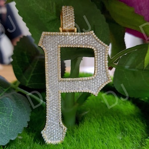 Round Cut Diamond P Initial Name Necklace,Initial Letter Gold Over Pendant Personalized Letter Necklace,Wife Gifts,Birthday Gift for Her