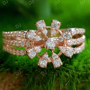 2Ct Round Cut Diamond 14K Rose Gold Finish Flower Engagement Anniversary Band Ring, Birthday Gift, Ring For Her