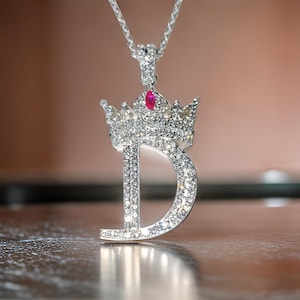 Moissanite Buchstabe Anhänger Natürlicher Moissanite Tester Pass Anpassen D Krone Alphabet Buchstabe Initial Hip-Hop Anhänger 14K Weißgold Finish