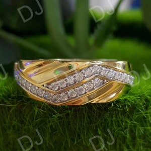 1.50Ct Round Birlliant Cut VVS1/D Diamond Bypass Engagement Wedding Anniversary Band Ring 14K Yellow Gold Finish Mens Ring,Unisex Ring