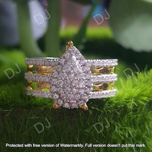 Anillo de compromiso de cóctel con diamantes de talla brillante redonda de 2 quilates, acabado en oro amarillo de 14 quilates, ideal como regalo de cumpleaños.