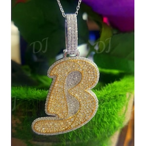 VVS1/D Diamond, 1.20Ct Round Excellent Cut, Initial Letter ''B'' Pendant Necklace, 14k Yellow-White Gold Plated, Gift for Her