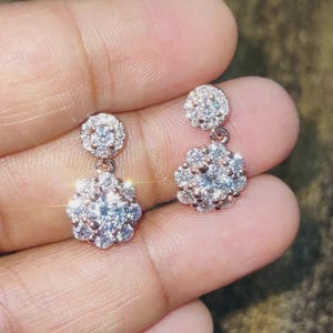 Diamond Earrings Simulated Diamond Halo Drop & Dangle Earrings 14K Rose Gold Finish Women&#39;s Diamond Dangle Earrings Gift For Her Earrings