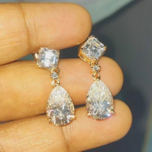 Diamond Earrings Simulated Diamond Halo Drop & Dangle Earrings 14K Rose Gold Finish Women&#39;s Diamond Dangle Earrings Gift For Her Earrings