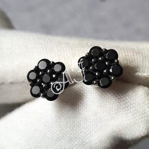 Round Cut Black Spinel Diamond 14K White Gold Finish Flower Cluster Stud Earrings Gift For her ,Birthday Gift, Special Gift