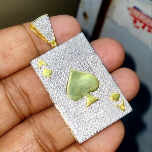 Diamond Pendant Round Simulated Diamond Poker Card Iced Ace Spade Pendant 14 Yellow Gold Finish Hip-Hop Diamond Pendant Poker Card Pendant
