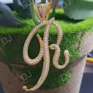 Round Cut Diamond R Initial Name Necklace,Initial Letter Gold Over Pendant Personalized Letter Necklace,Wife Gifts,Birthday Gift for Her