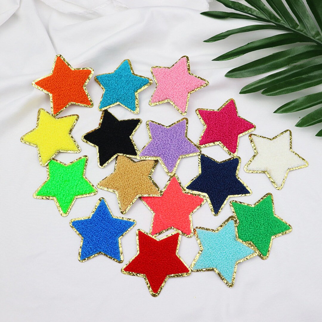 Multicolor Star Glitter Chenille Embroidered Patch Applique , Diy Iron ...