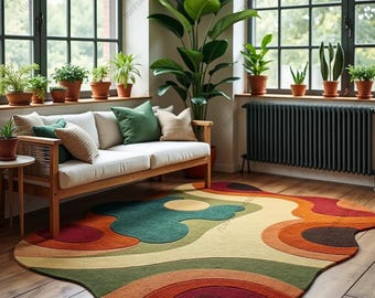 Multicolor Abstract Irregular Hand Tufted Melting Wool Rugs For Kids Room, Modern Area Rugs For Bedroom, Custom Living Room Rugs