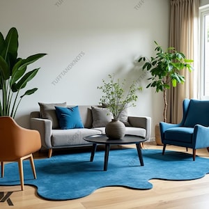 Handmade Woolen Blue Rug: Sky Flow Design, Home Decor
