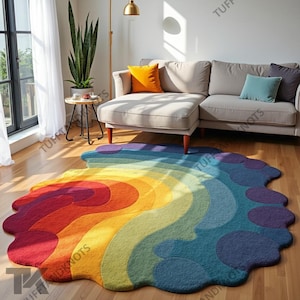 Rainbow Colorful Rug Handmade Woolen Rug for Living Area Bedroom Home Decorative Multi Unique Rug for Home and Kids Room,