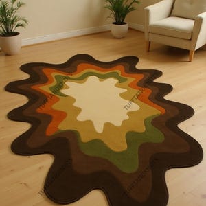 Tappeto in lana annodato a mano: forma irregolare astratta, tappeto decorativo colorato