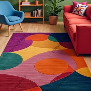 Multi Colorful Rug Handmade Woolen Rug for Living Area Bedroom Home Decorative Multi Unique Rug for Home and Kids Room,