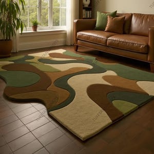 Hand-Tufted Wool Amoeba Rug: Irregular Black & White Area Carpet
