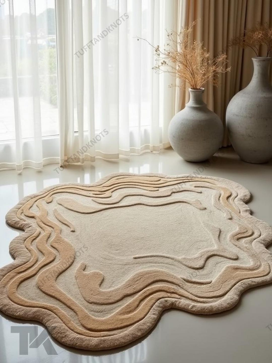 Hand-tufted Wool Area Rug, Winding Angle Design, Modern Irregular Rug ...