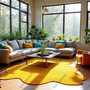 Gold Handmade Rugs Abstract medium pile Irregular Shape Unique Premium Woolen Hand Tufted Area Rug for Living Room Bedroom,
