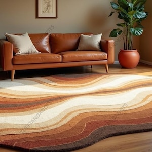 Abstract Hand Tufted Fine Wool Rugs For Kids Room, Modern Area Rugs For Bedroom, Custom Living Room Rug Brown Rug