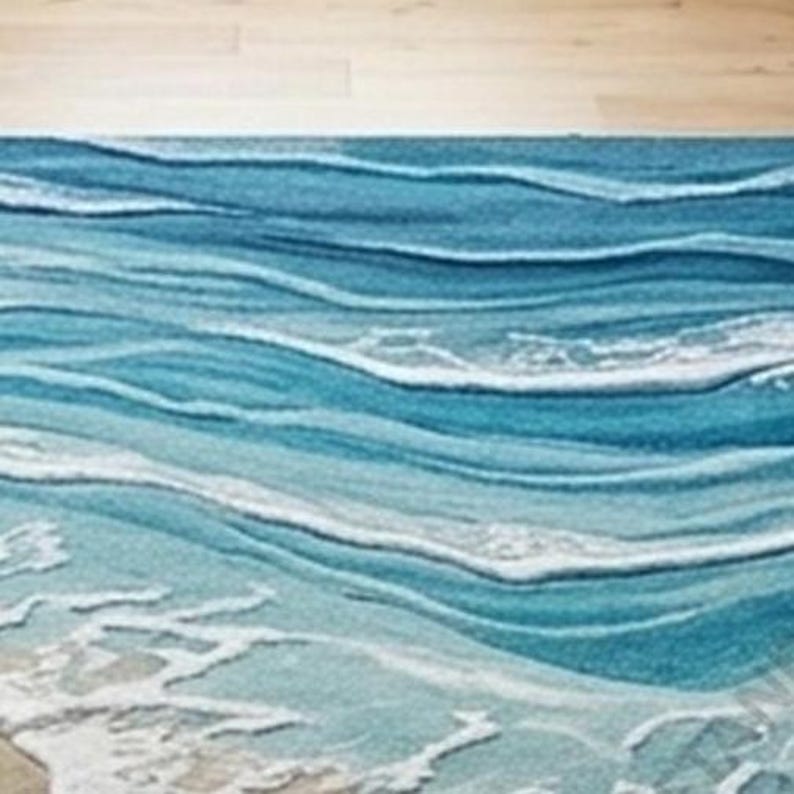 Wave Rugs Ocean Shore Waves Area Rug Coastal Beach Sand and Blue Water Pattern ...