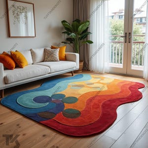Unshaped Colorful Rug Handmade Woolen Rug for Living Area Bedroom Décor Multi Unique Rug for Home and Kids Room,