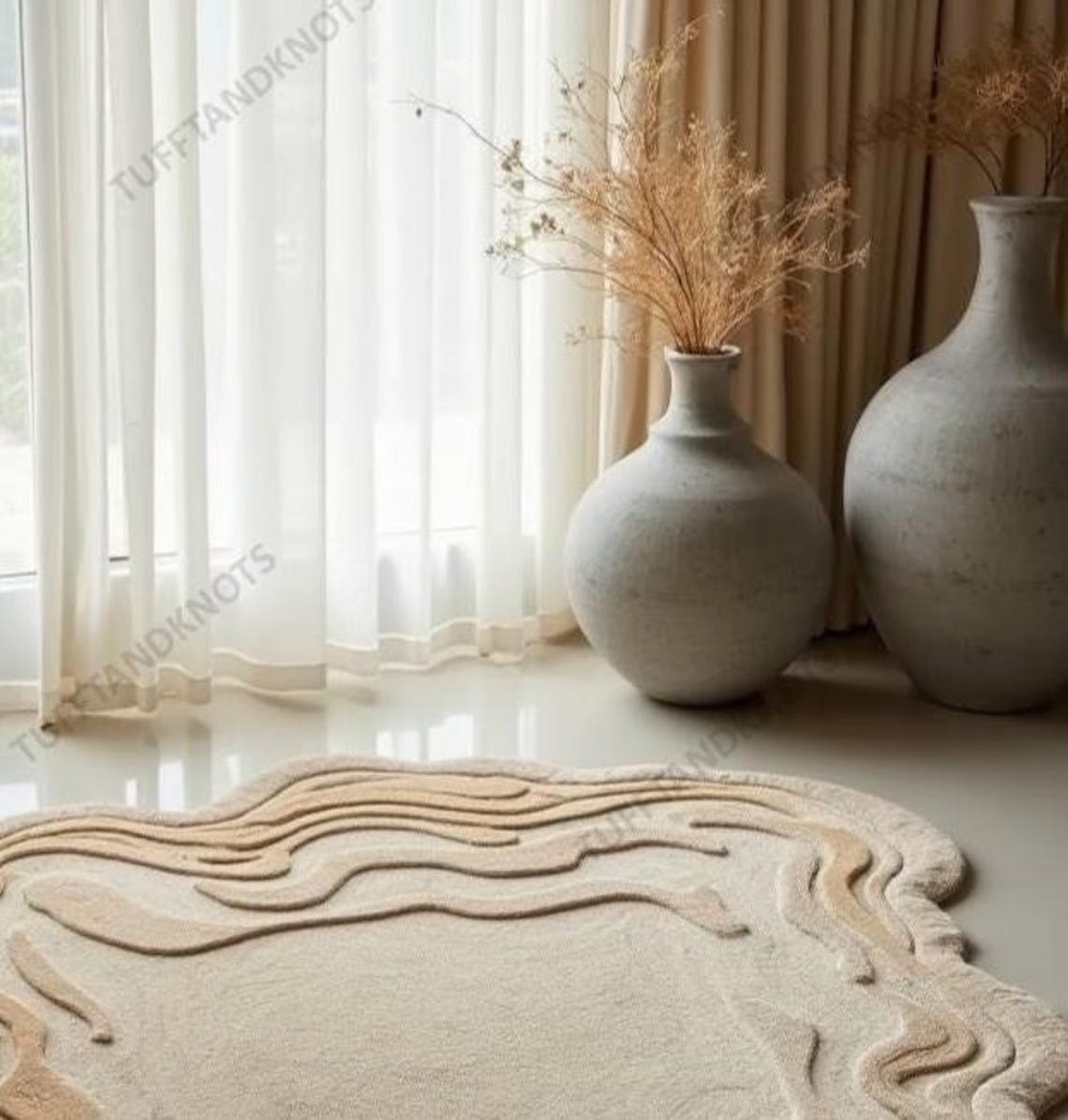 Hand-tufted Wool Area Rug, Winding Angle Design, Modern Irregular Rug ...