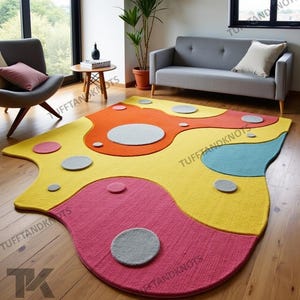 Abstract Irregular Shape Mauve Color Premium Hand Tufted Woolen Rug Area Rug for Bedroom, Living Room, Personalized Gifts, Kids Room,