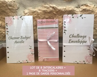 Kit de démarrage Enveloppe Budget A6 ou A7 (florale) - Lot de 8 intercalaires + 8 trackers + 1 page de garde personnalisée