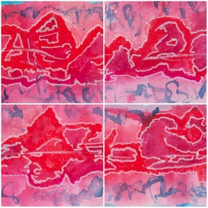 Red Tetraptych (Set of 4 Prints) Modern Abstract Art Reds, Pinks, Whites, Blues Mixed Media Painting Print Poster
