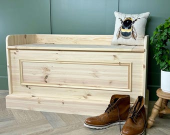 Wooden Storage Bench with Beaded Panel | Hallway Seat, Window Bench, Solid Wood