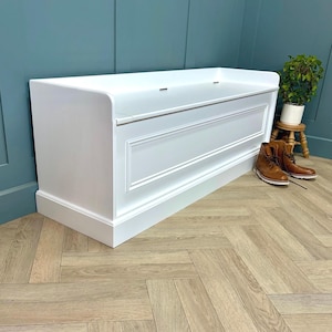 Solid Wood Storage Bench Seat, Bead Trim, Custom Paint Color, 1525mm Long