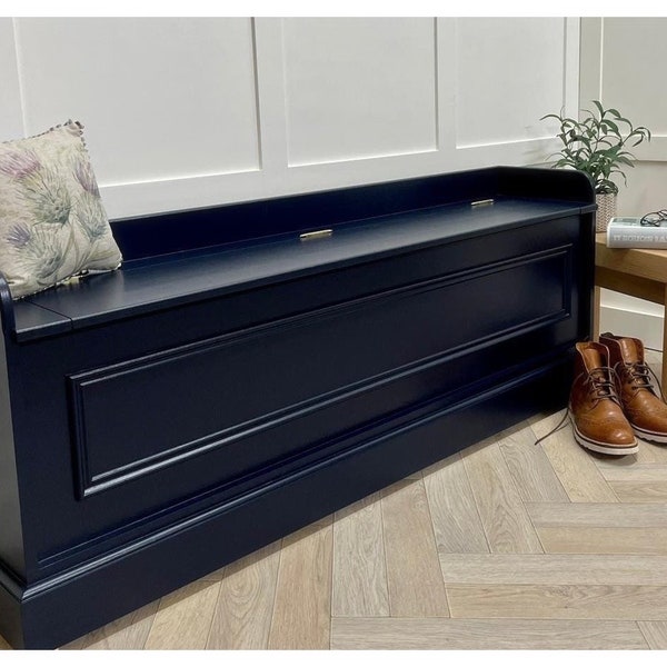 5ft Entrance Hall Bench Seat with Bead Trim, Narrow or Standard Depth Storage Solution Finished in Any Colour, Hand Made to Order.