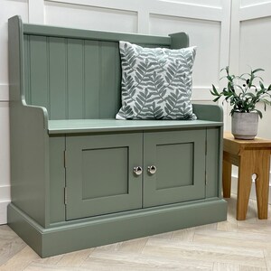 3ft Monks Bench, Hallway Shoe Storage Bench. Solid Wood Painted Any Colour Storage Seat with Shaker Doors