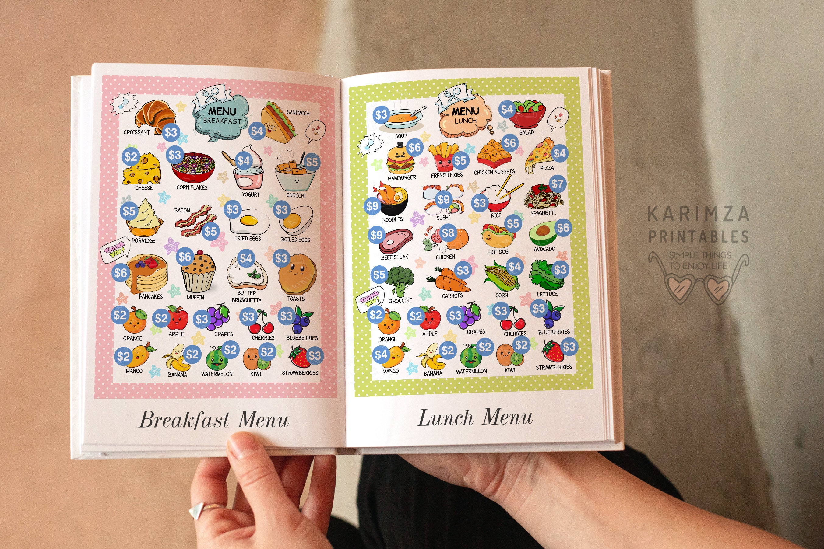Pretend Play Restaurant Menu With Price, Digital Download, Kids