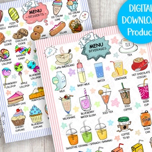 Cardápio de Café de Faz de Conta para Crianças, Download Digital, Cardápio de Cafeteria para Imprimir, Cardápio de Bebidas, Cardápio de Sobremesas para Crianças