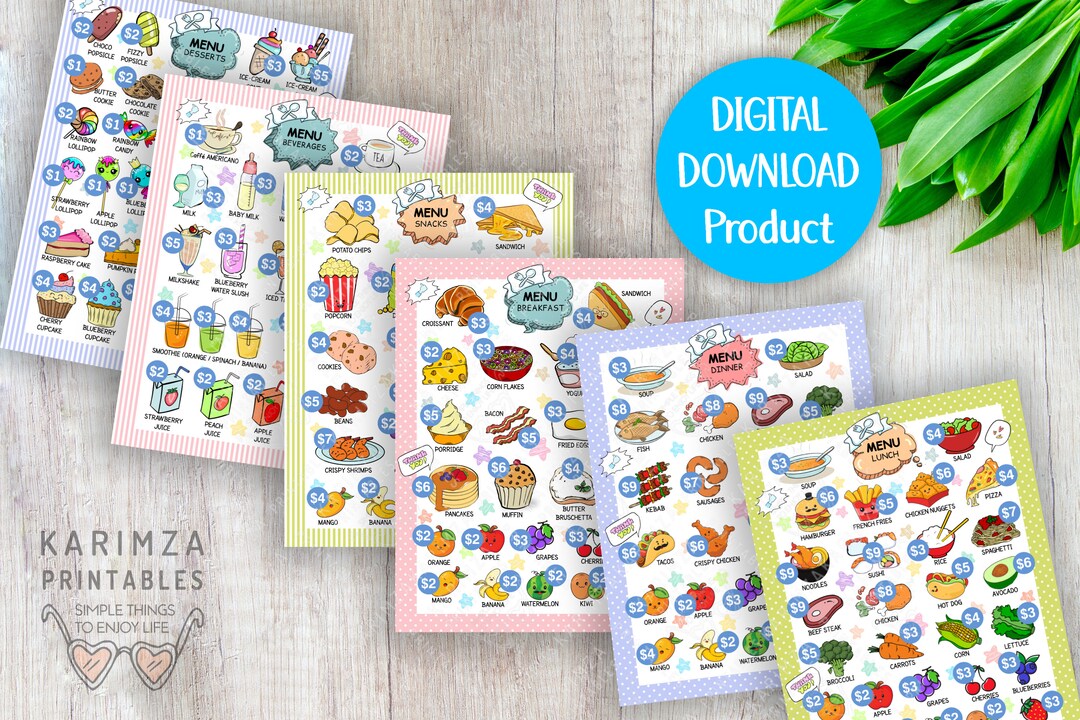 Pretend Play Restaurant Menu With Price, Digital Download, Kids