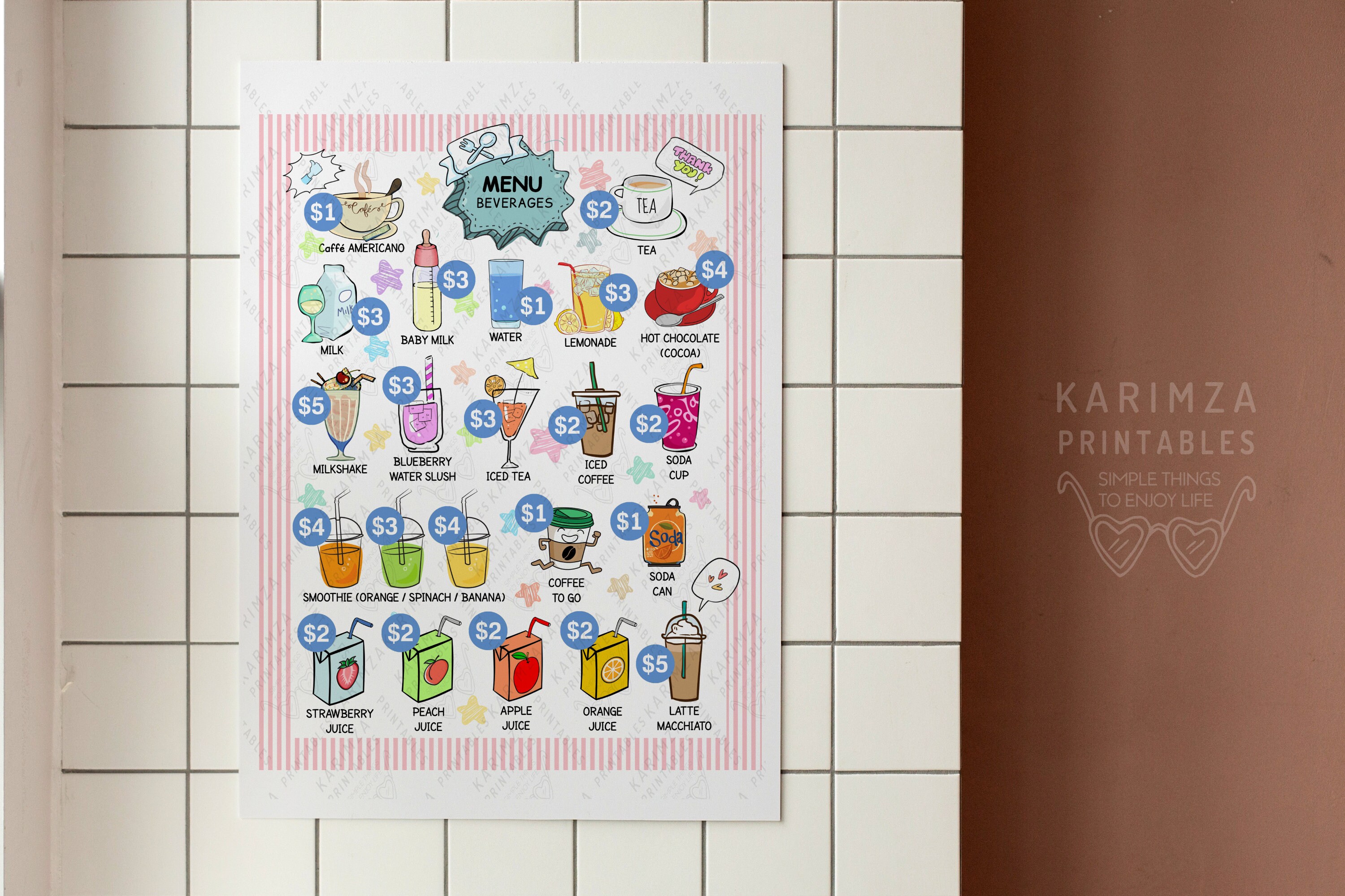 Pretend Play Restaurant Menu With Price, Digital Download, Kids ...