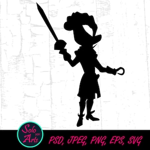 Capitán Garfio - J.M. Barrie - Personaje ficticio // Plotter File Illustration Clip Art Vector Silhouette Black Digital