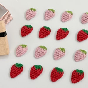 Mini Crochet Strawberry Applique Embellishment Patch For Clothes, Cute Strawberry Applique For Sewing, Pink & Red Strawberry Handmade Patch