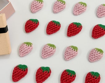 Mini Crochet Strawberry Applique Embellishment Patch For Clothes, Cute Strawberry Applique For Sewing, Pink & Red Strawberry Handmade Patch